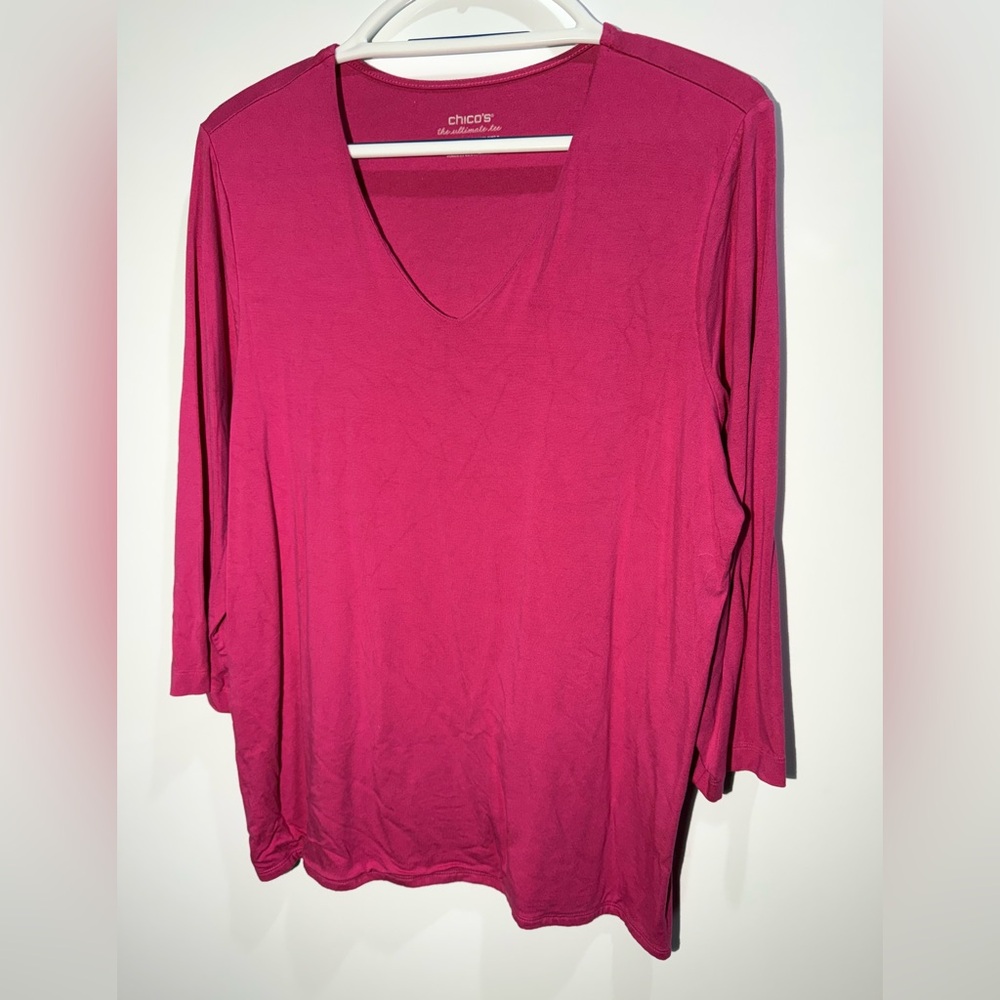 Chico's Pink V-Neck 3/4 sleeve tee